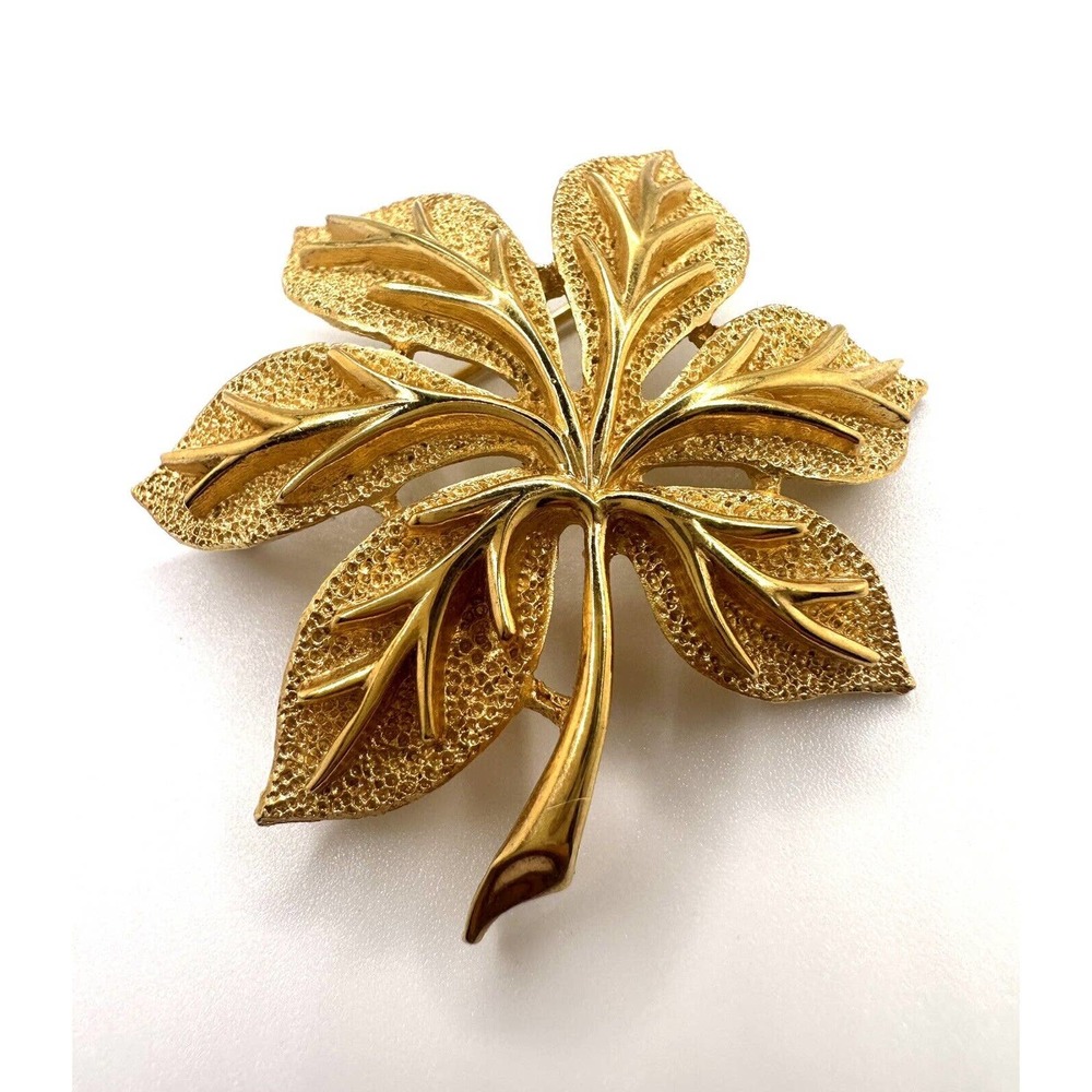 Vintage Trifari Crown Goldtone Leaf Brooch